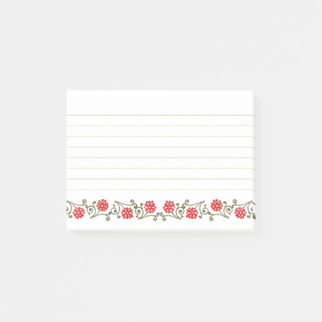 Post-it® Stickies vintages Red Gold Floral (Devant)