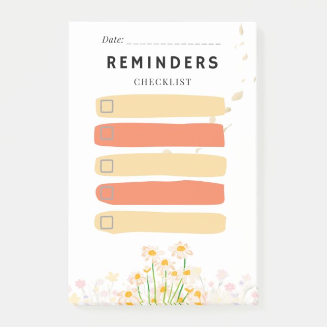 Post-it® Sticky Note REMINDERS Check Box  Yellow Daisy (Devant)