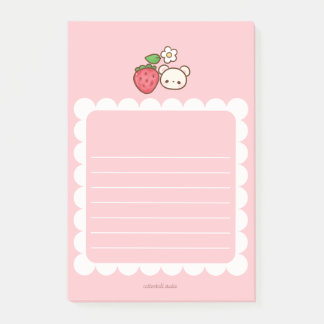 Post-it® Strawbeary Pink Scallop Border Cute Bear Notepad
