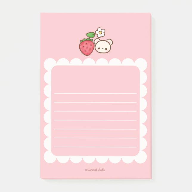 Post-it® Strawbeary Pink Scallop Border Cute Bear Notepad (Devant)