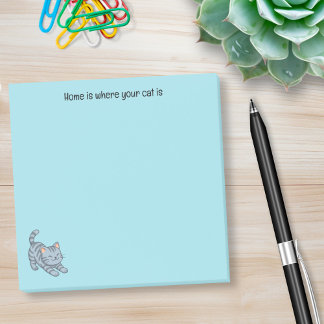 Post-it® Stretching Grey Tabby Cat Blue Custom Text