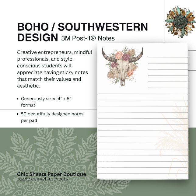 Post-it® Style Boho-Sud-Ouest Crâne de Vache Ligné 3M  (Créateur téléchargé)