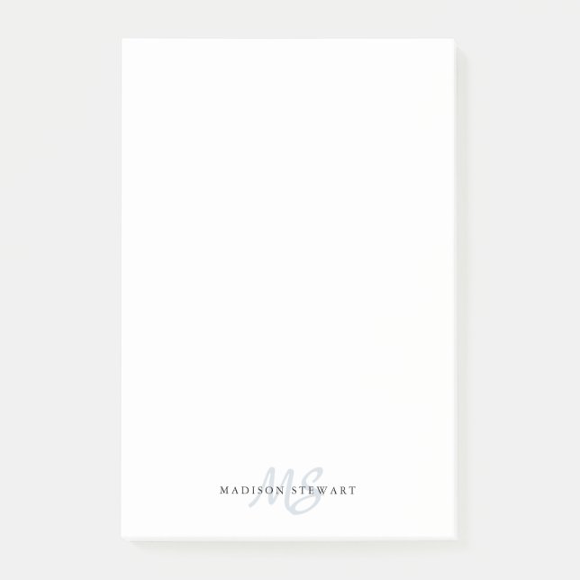 Post-it® Style Silvery Gris Brush Script Monogramme mignon (Devant)