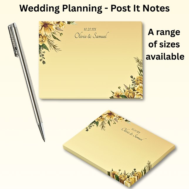 Post-it® Suite Mariage de fleurs jaunes dorées (Créateur téléchargé)