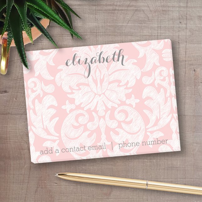 Post-it® Suite Pastel Coral et Grey Damask pour femmes (Personalized Post-it notes - add your name and other text)