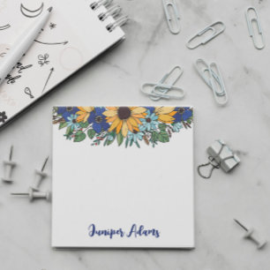 Post-it® Sunflowers & Blue Flowers Nom En Gras Script