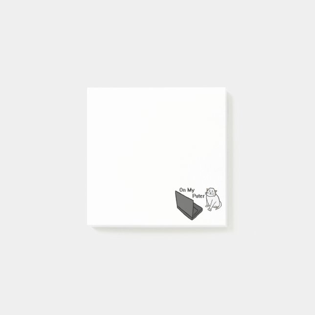 Post-it® Sur mon puter Mème de chat blanc drôle d'ordinateu (Devant)