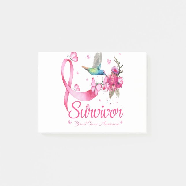 Post-it® Survivant Hummingbird Ribbon Cancer du sein (Devant)