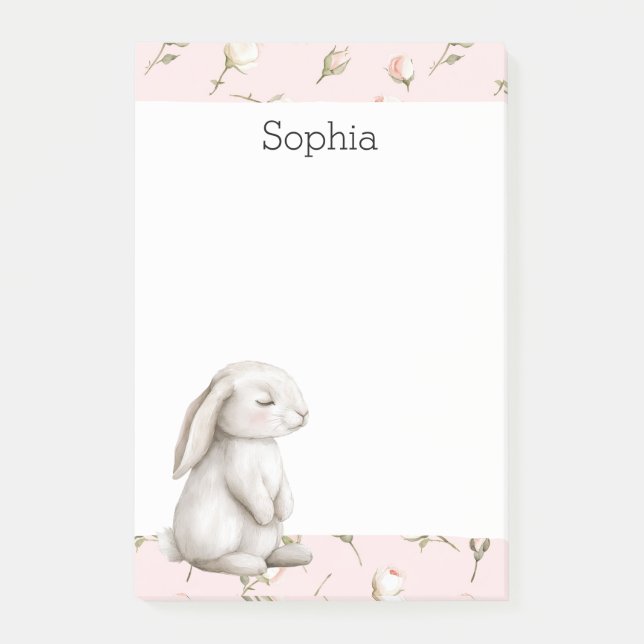 Post-it® Sweet Bunny Rabbit Roses Pink Floral  (Devant)