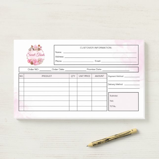 Post-it® Sweet Treats Bakery Receipt Invoice (Sur un bureau)