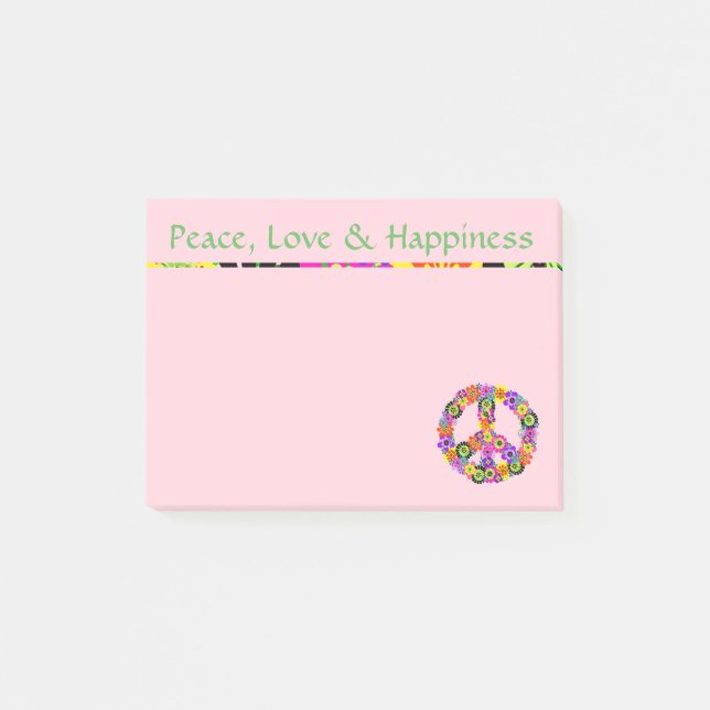 Post-it® SYMBOLE DE LA PAIX Aimer & Bonheur Rose (Devant)