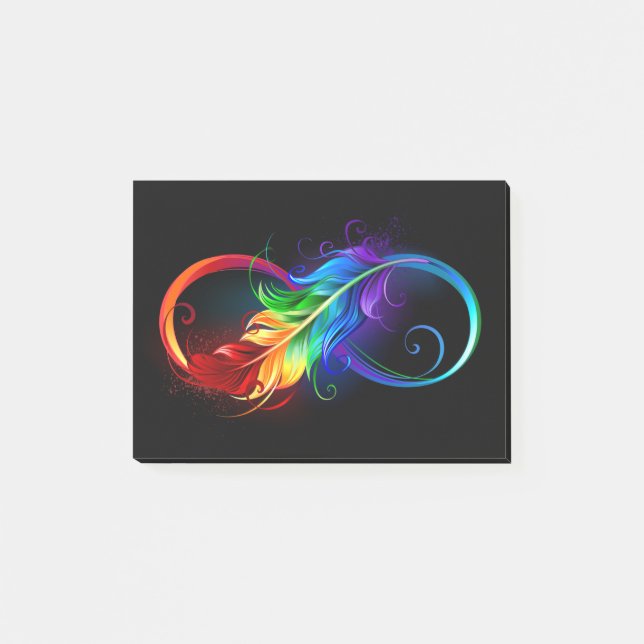 Post-it® Symbole d'infini avec plume arc-en-ciel (Devant)
