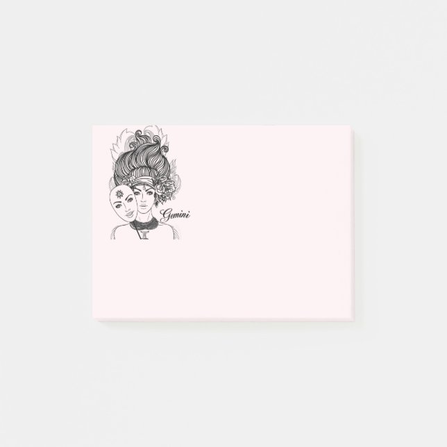 Post-it® Symbole zodiaque masqué Lady Gemini et signe rose (Devant)