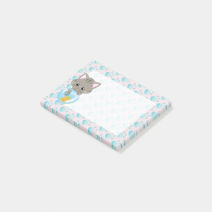 Post-it® Tabby chaton gris adorable avec bol de poisson