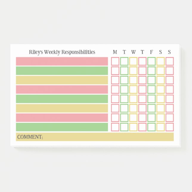 Post-it® Tableau Hebdomadaire des Responsabilités et des Tâ (Devant)