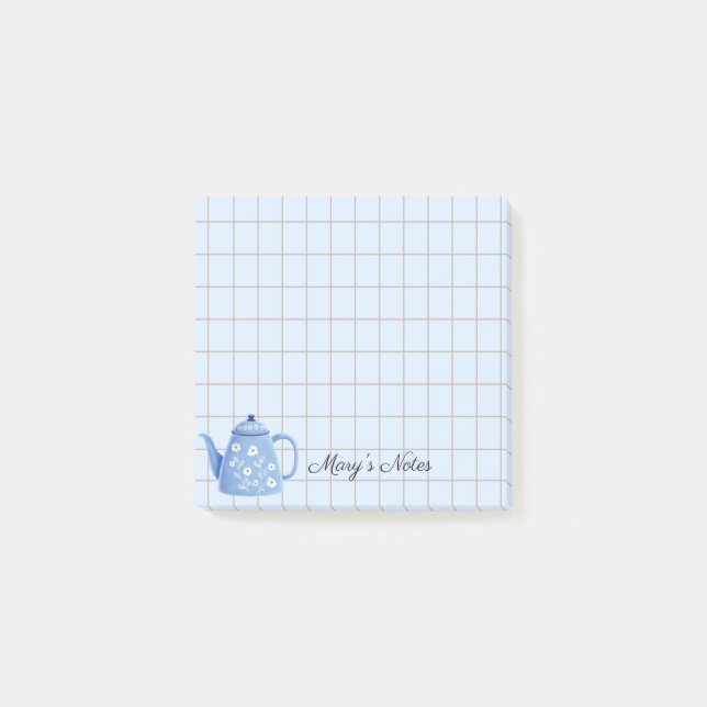 Post-it® Tea Time Teapot – Personalized Grid Sticky Notes (Devant)
