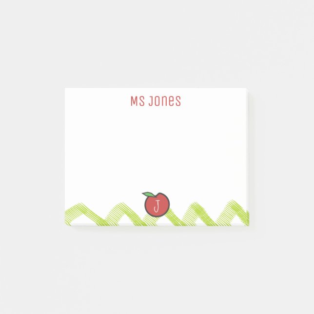 Post-it® Teacher Apple Nom personnalisé Monogram Post it® N (Devant)