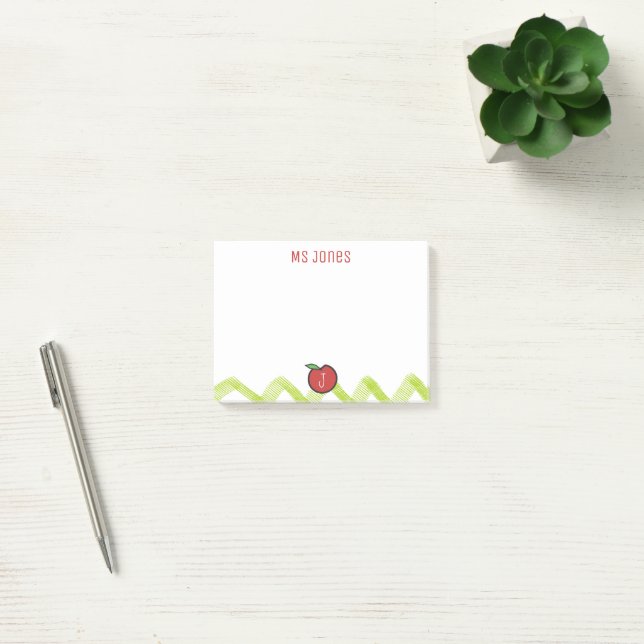 Post-it® Teacher Apple Nom personnalisé Monogram Post it® N (Bureau)