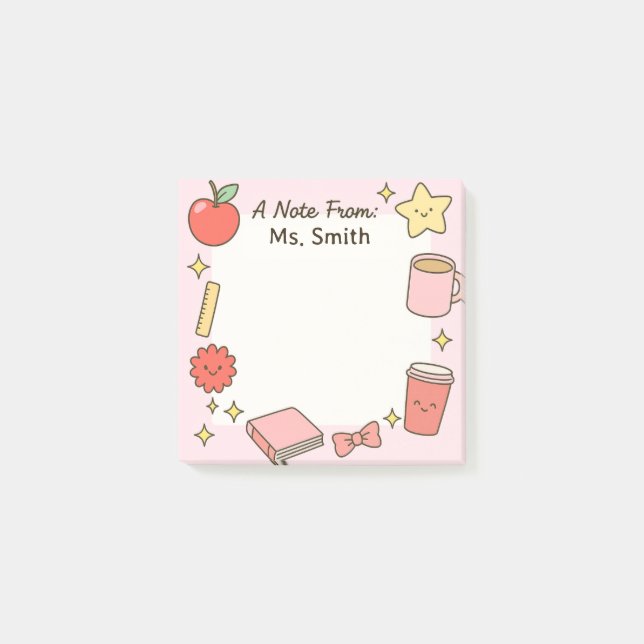 Post-it® Teacher Cute Rose Personnaliser Post-It Sticky Not (Devant)