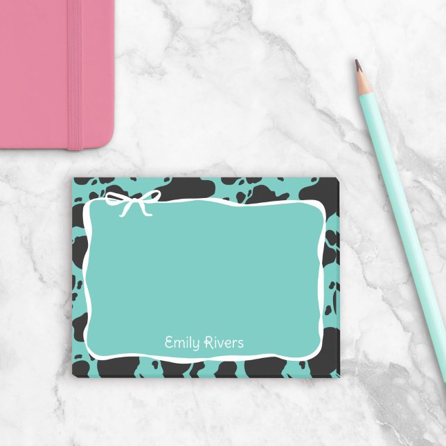 Post-it® Teal Cow Print & White Bow With Your Name (Créateur téléchargé)
