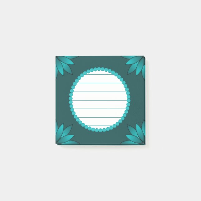 Post-it® Teal Leaf Mandala Design on Dark Cyan (Devant)