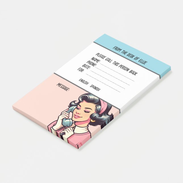 Post-it® Téléphone Rétro Nom Personnalisé Message Bureau (Incliné)
