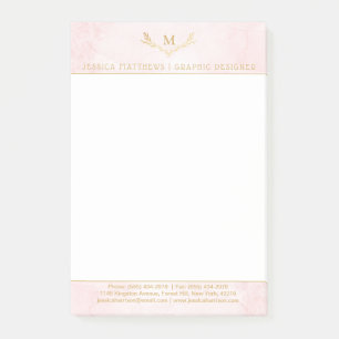 Post-it® Tendance Blush Rose & Or Foil Monogramme Wreath