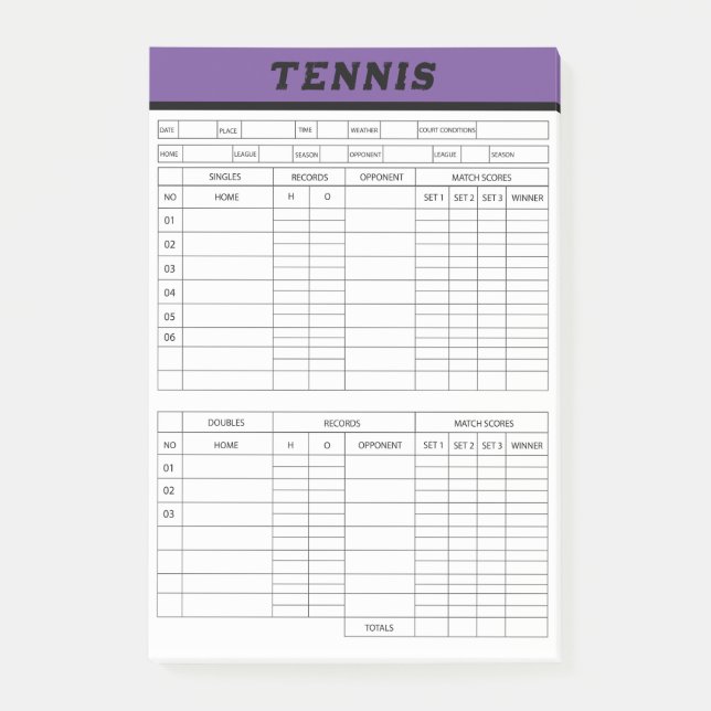 Post-it® Tennis Score Sheets -Notes du Pad Scoring (Devant)