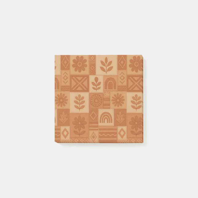 Post-it® Terracotta Patchwork Quilt Rustic Farmhouse Floral (Devant)