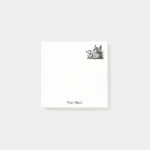 Post-it® Tête vintage de sanglier Dessin BW