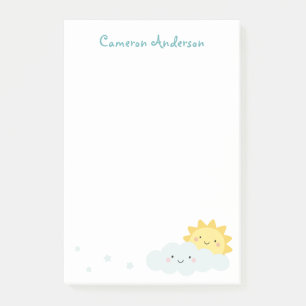 Post-it® Texte de nom personnalisé soleil et nuage kawaii m