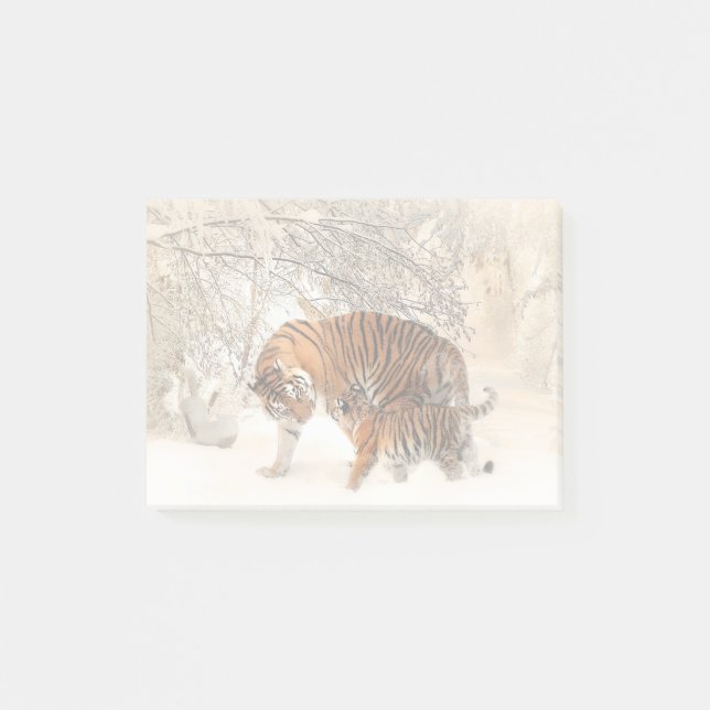 Post-it® Tigre avec petit dans la neige (Devant)