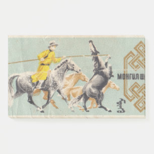 Post-it® Timbre postal mongol rétro avec une ri galopante