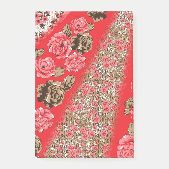 Post-it® Tissu rouge éclatant avec floral complexe et (Devant)
