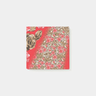 Post-it® Tissu rouge éclatant avec floral complexe et