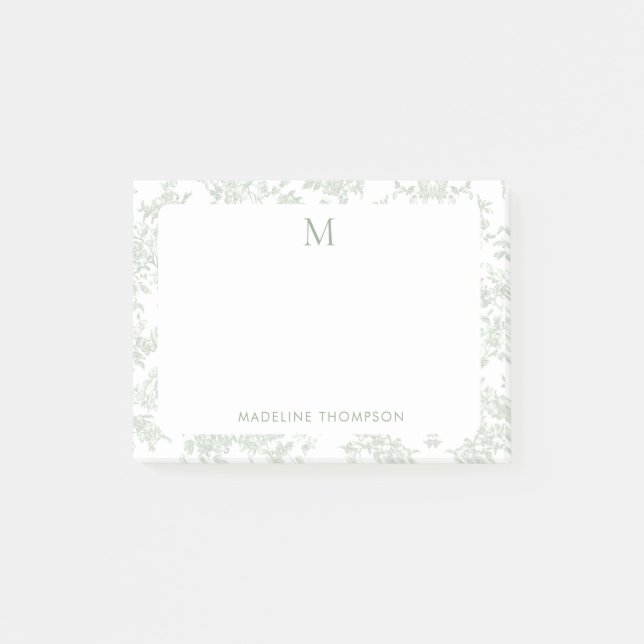 Post-it® Toile Botanique Classique Monogramme Vert Sauge (Devant)