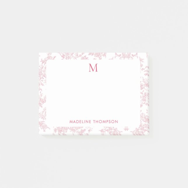 Post-it® Toile de Jouy Botanique Classique Monogramme Rouge (Devant)