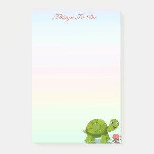 Post-it® Tortue mignonne et fleur sur les tons pastel
