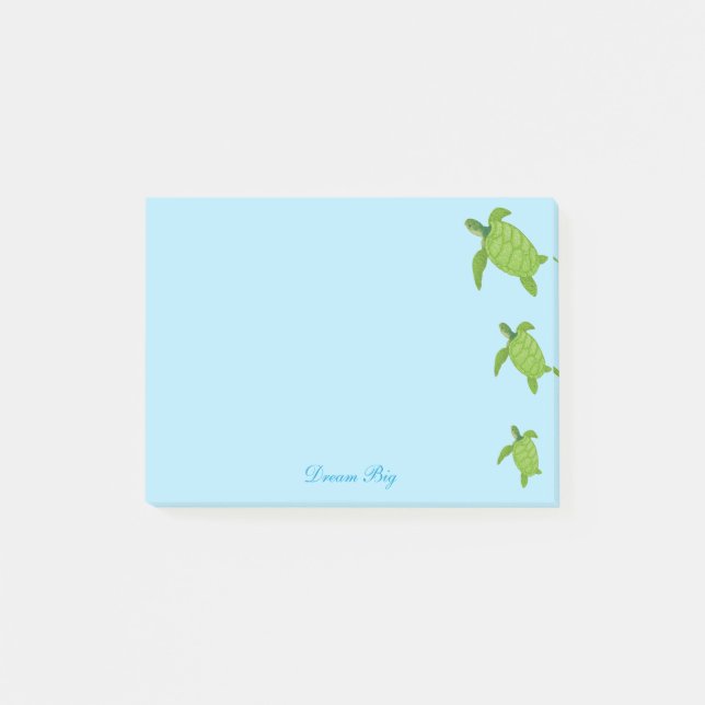 Post-it® Tortues de mer et calligraphie sur bleu clair (Devant)