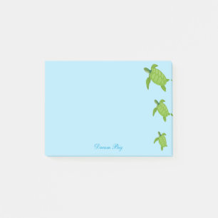 Post-it® Tortues de mer et calligraphie sur le bleu clair