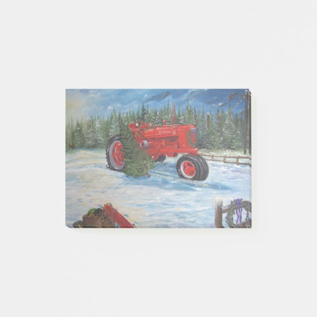 Post-it® Tracteur antique à une ferme d'arbre de Noël (Devant)