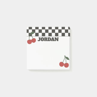 Post-it® Trendy Checkerboard & Cherry Custom Name