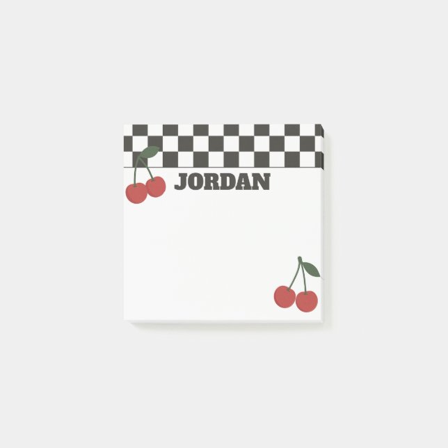 Post-it® Trendy Checkerboard & Cherry Custom Name (Devant)