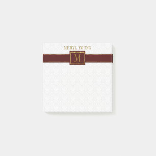 Post-it® Tripe Brown de Damas blanc monogramme