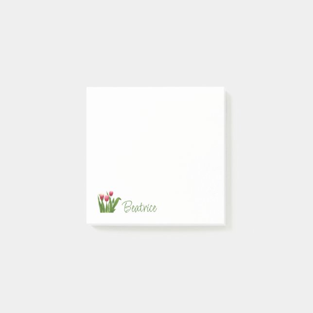 Post-it® Tulipes rouges avec notes vertes (Devant)