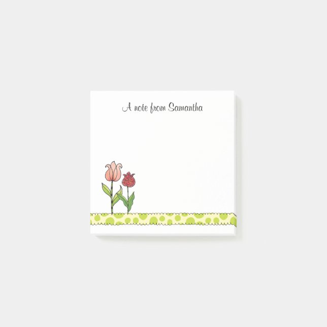Post-it® Tulipes rouges et roses Personnalisées 3 x 3 (Devant)