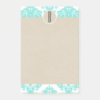 Turquoise Aqua Glam Damassé Kraft Monogramme Initi