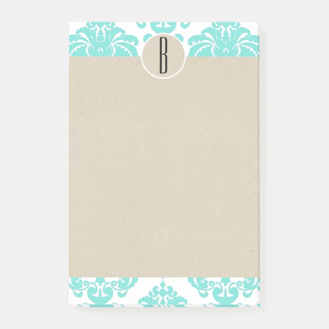 Post-it® Turquoise Aqua Glam Damassé Kraft Monogramme Initi (Devant)