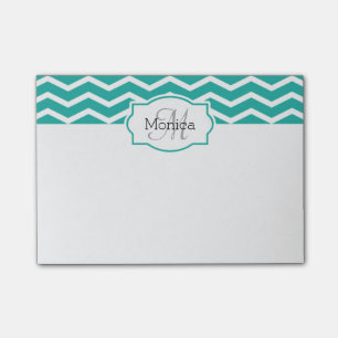 Post-it® Turquoise Aqua Turquoise Chevron Nom Monogramme