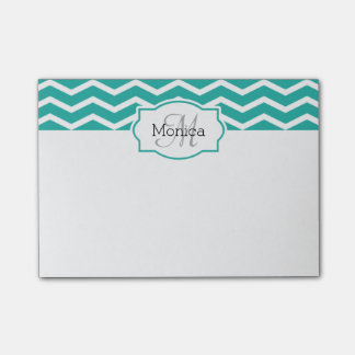 Post-it® Turquoise Aqua Turquoise Chevron Nom Monogramme